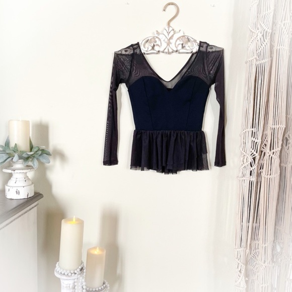 NEW BEBE Half Mesh Ruffle Top - Picture 3 of 6